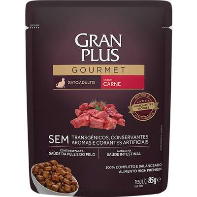 Ração Úmida GranPlus Sachê Gourmet para Gatos Adultos | Carne 85g AVULSO